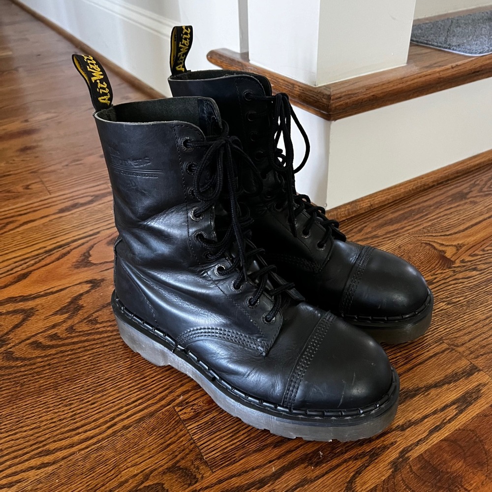 Dr. Martens Made in England Vtg Black Leather Original Platform Boots 12 Eye - Picture 2 of 16